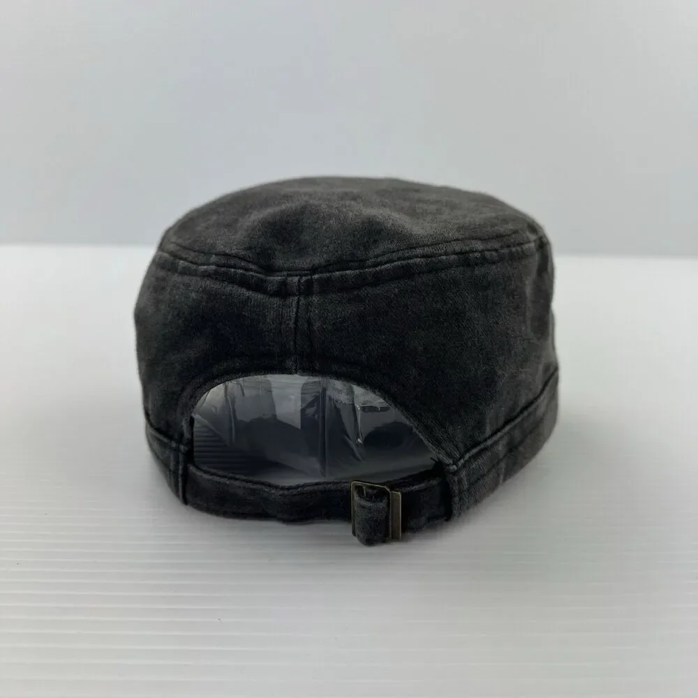 Hot Topic Star Skull Stud Cadet Hat Gray Black Studded Military Cap Adjustable